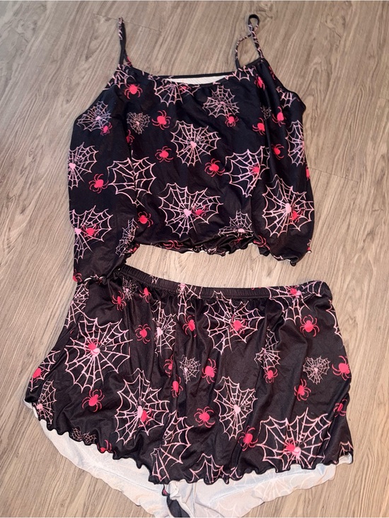 Other - Black & Pink Spider Web Print Sleep Shorts Set